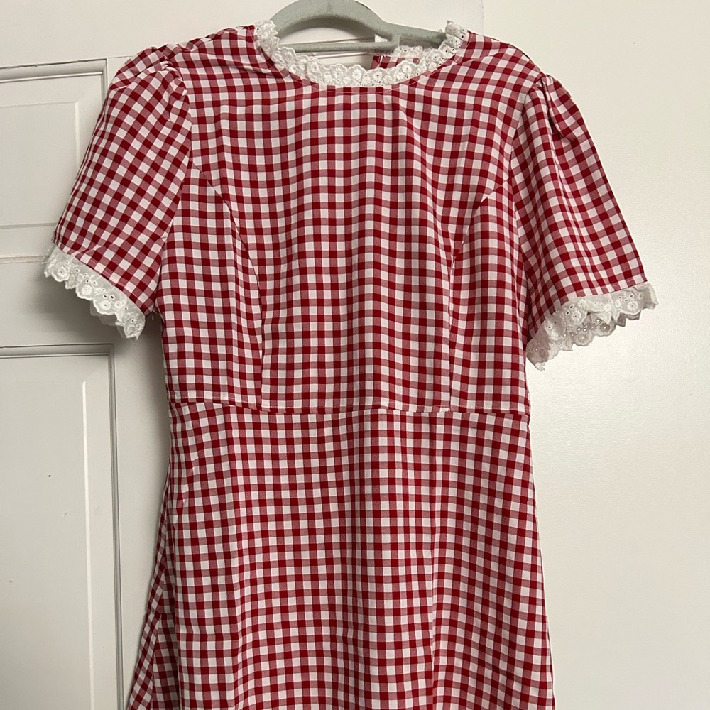 Red gingham checked baby doll dress